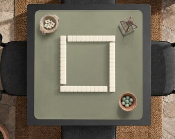 Olive Green Mahjong Table Mat, Modern Board Game Playmat, Neutral Square Tile Mat, Garden Game Night Host Gift, Washable Rug, Patio