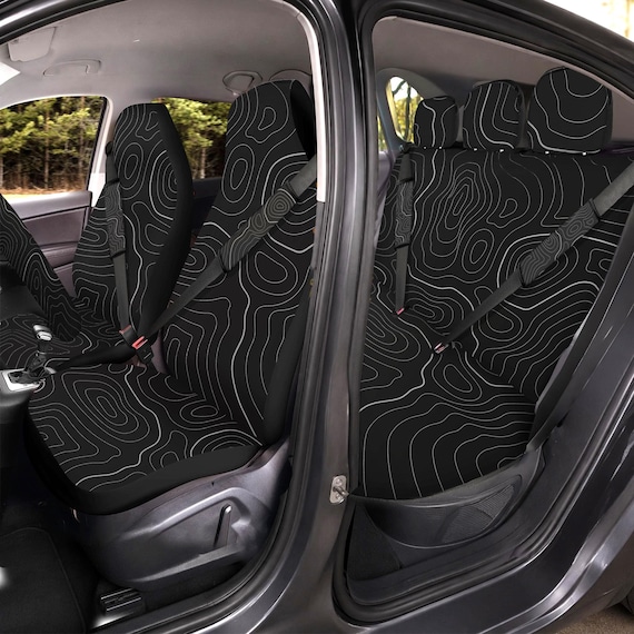 Black Topographic Car Seat Covers, Contour Line Front Seat Cover, Universal Auto Interior Decor for SUV Truck Driver Seats, Gift