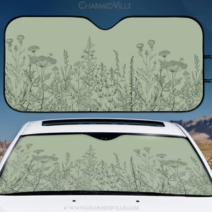 Sage green Car Sunshade, Cute windshield shade, UV refelective sun protector, Universal SUV/Vehicle size, rear/front window visor cover