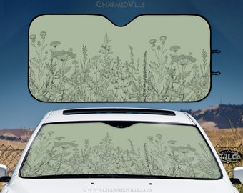 Sage green Car Sunshade, Cute windshield shade, UV refelective sun protector, Universal SUV/Vehicle size, rear/front window visor cover