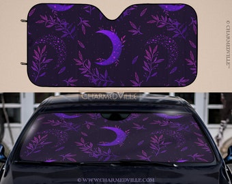 Celestial Car Sun Shade, Purple windshield cover, UV blocker aluminum screen, Cute dark goth cottagecore, Auto car accessories for women