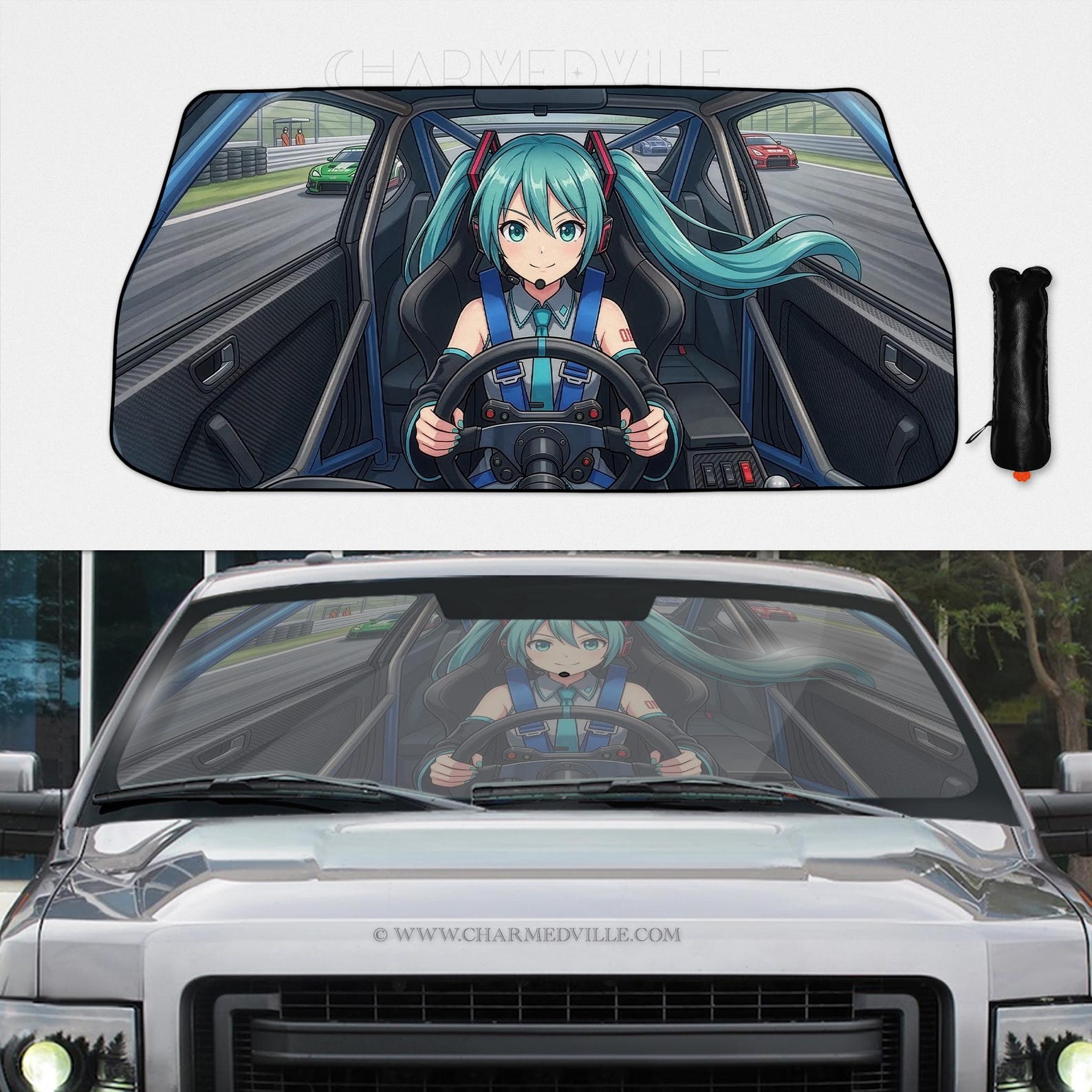 Anime Girl Car Sunshade, JDM Drift Windshield Sun Shade Cover, Miku ...