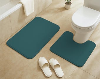 Mata łazienkowa w kolorze turkusowym, dywanik łazienkowy, antypoślizgowa, zmywalna mata łazienkowa, okrągły, minimalistyczny wystrój łazienki, nowoczesny okrągły dywanik podłogowy