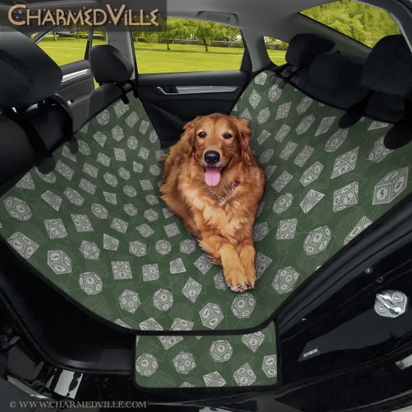 Dog Car Seat Cover Hammock Bed for pets, full set for vehicle/suv/truck, Black carseat chair accessory, green DND tcg, cute custom gift