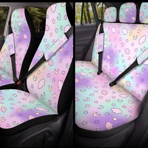 Cute Car Seat Cover, full set for vehicle, cute pastel pink rainbow decor accesories, seat belt/headrest/carseat, gift for teen girls/women