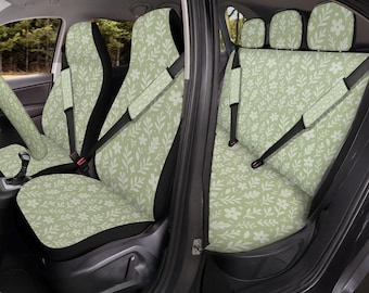 Sage Floral Car Seat Covers, Waterproof Universal Full Set Seat Protector, Green Auto Interior
