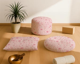Cuscino da meditazione, cuscino da pavimento Zafu Zabuton, cuscino da yoga per seduta, sedile zen per meditazione, decorazione da pavimento giapponese con fiori di ciliegio (Sakura rosa)