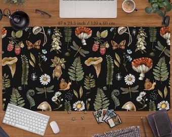 Podkładka pod mysz Mushroom Mouse Pad Large, Dark Cottagecore mousepad XL, Nature plants aesthetic herbalology, witchy desk mat, XXL gaming deskmat/playmat tcg