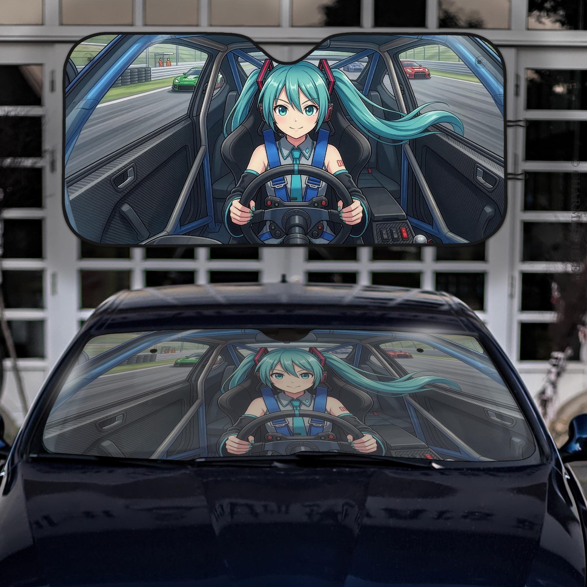 Anime Girl Car Sunshade, JDM Drift Windshield Sun Shade Cover, Miku ...
