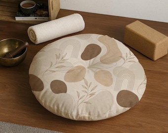Japandi Meditationskissen, Creme Beige Runde Zafu Bodenkissen, Yoga Sitz, Zabuton Kissen, Gebetskissen, gemütliche Teeraum Sitzkissen