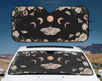 Witchy Car Sun Shade, Moth windshield cover, carshade screen protector, Goth sunshade suv window, Cottagecore nature Auto decor accessories