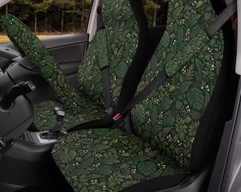 Dark Botanical Car Seat Covers, Tropical Universal Style Seat Protectors, Jungle Leaf Front Rear Auto Covers for SUV Truck