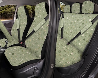 Sage Green Botanical Car Seat Covers, Universal Front And Back Auto Seat Protector