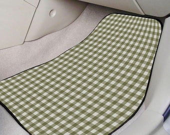 Sage Plaid Car Mats Full Set, Green Check Vehicle Floor Liners, Waterproof Rubber Auto Mat, Universal SUV Truck Interior Protection