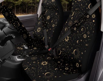 Black Gold Astrology Car Seat Covers, Waterproof Universal Auto Seat Protector, Moon Star Interior Full Set for SUV Truck