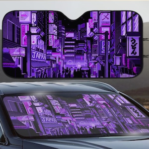 Anime Sunshade Sun Blocker per parabrezza, vaporwave giapponese cyberpunk neon, copertura di protezione uv riflettente per finestrino del veicolo, regalo accessorio