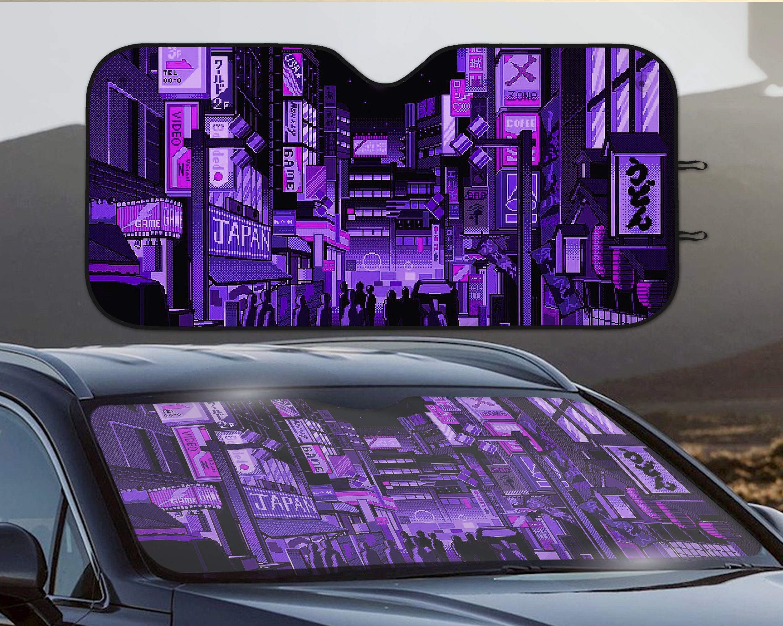 Anime Sunshade Sun Blocker for Windshield, Japanese Vaporwave Cyberpunk ...
