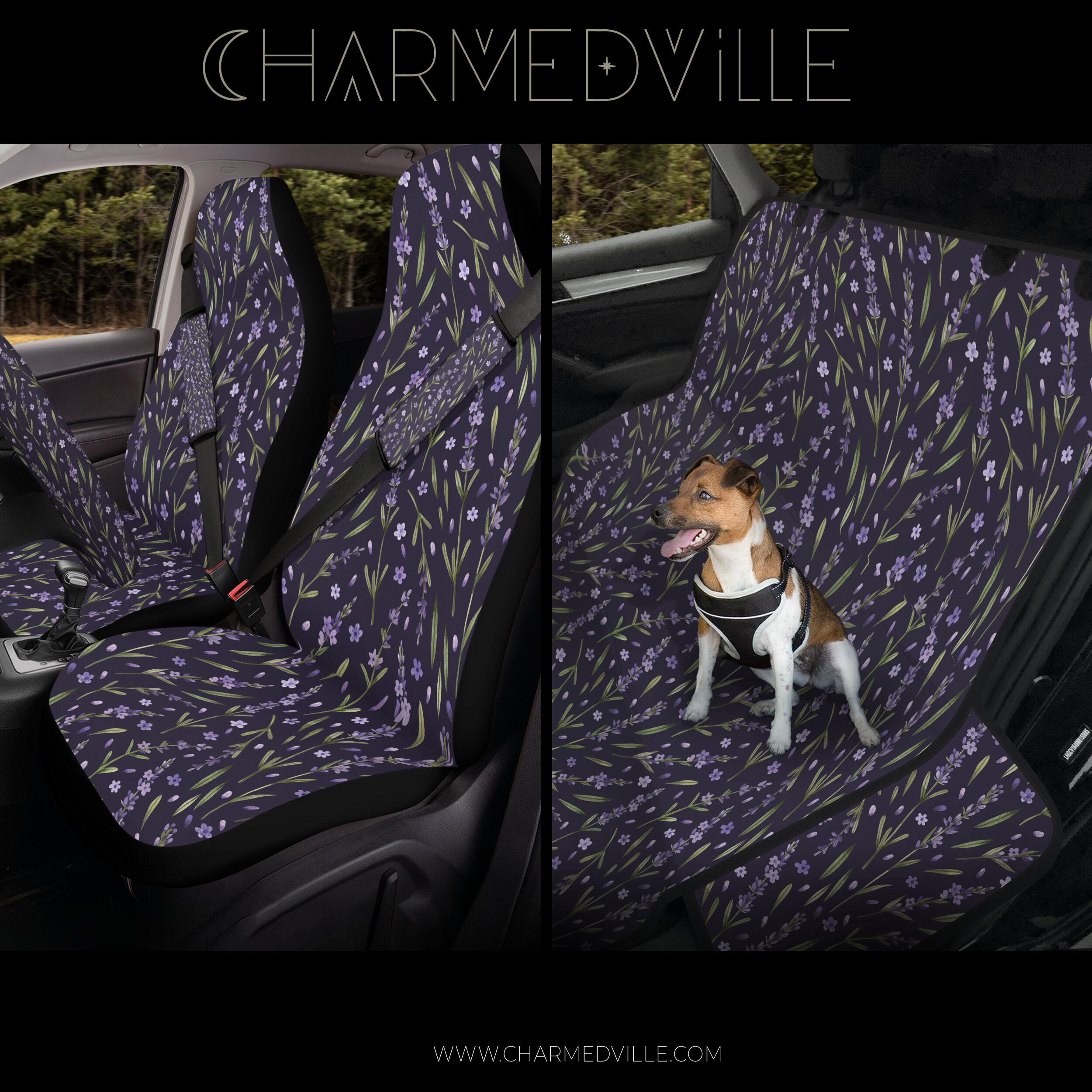 Floral Car Seat Covers, Full set for vehicle/carseat/belt/head rest/seatbelt/steering wheel, Dark purple nature accesories gift for women