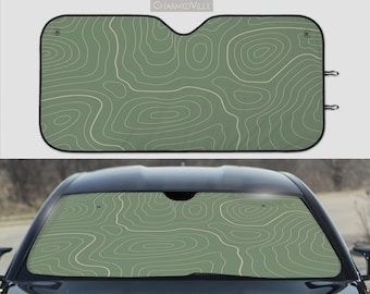 Auto Parasole Sun Blocker per parabrezza, Boho Sage verde topo topografico, copertura di protezione uv riflettente per finestrino del veicolo, regalo accessorio