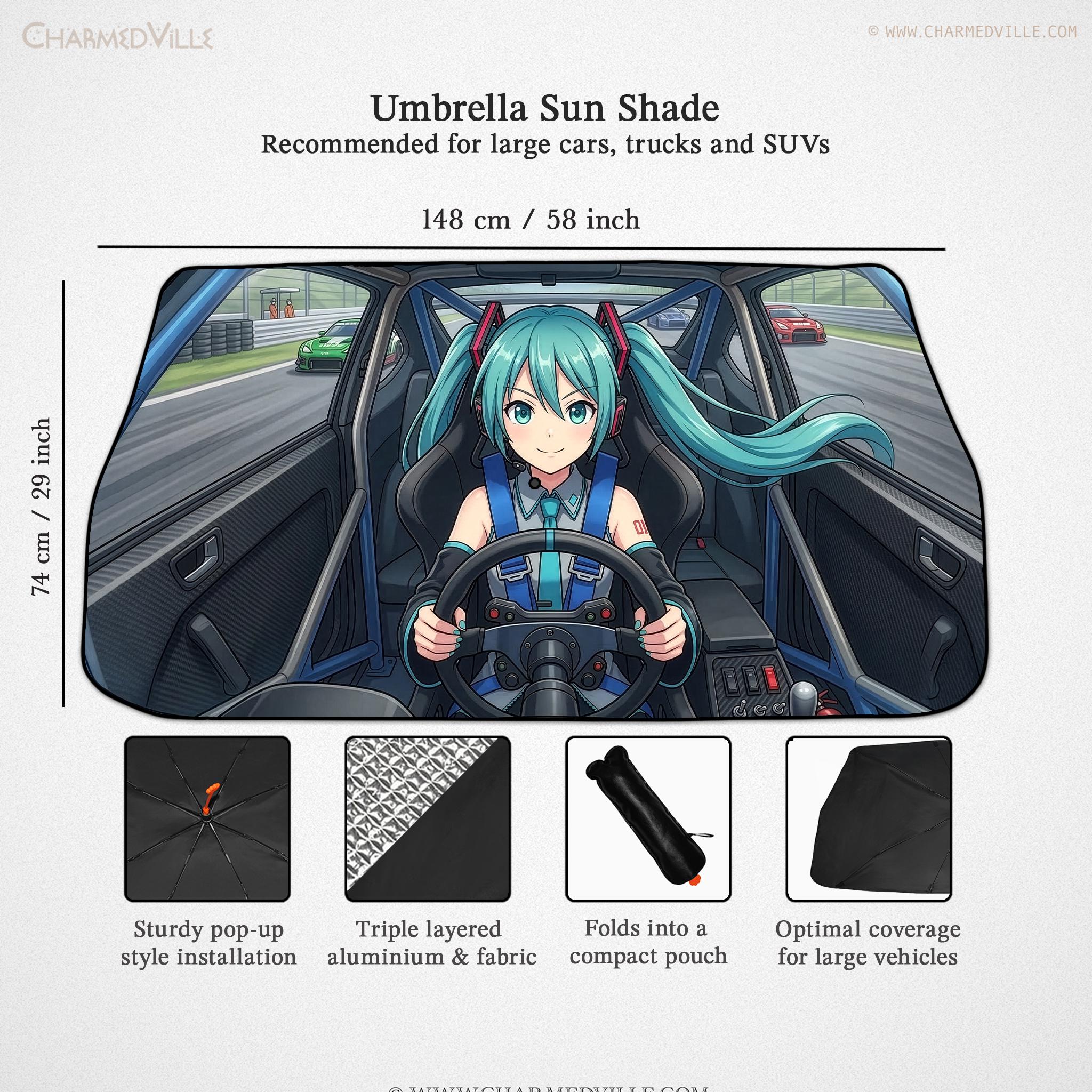 Anime Girl Car Sunshade, JDM Drift Windshield Sun Shade Cover, Miku ...