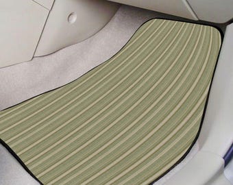 Green Vintage Car Mats Full Set, Sage Stripe Vehicle Floor Mats, All Weather Waterproof Rubber Auto Mat For SUV, Front Rear