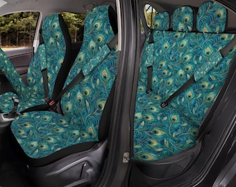 Teal Peacock Car Seat Covers, Universal Waterproof Front Rear Seat Protector Decor