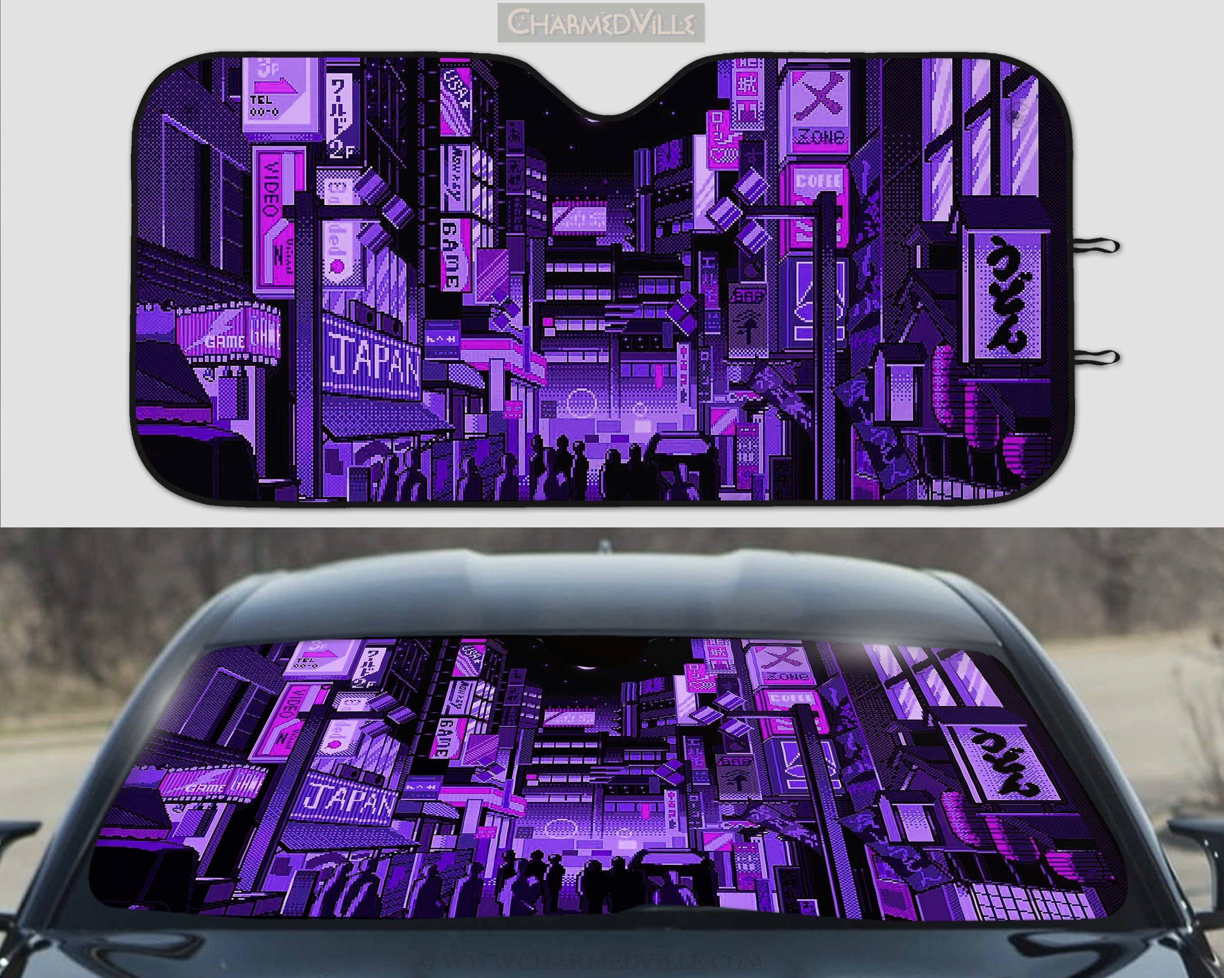 Anime Sunshade Sun Blocker for Windshield, Japanese Vaporwave Cyberpunk ...