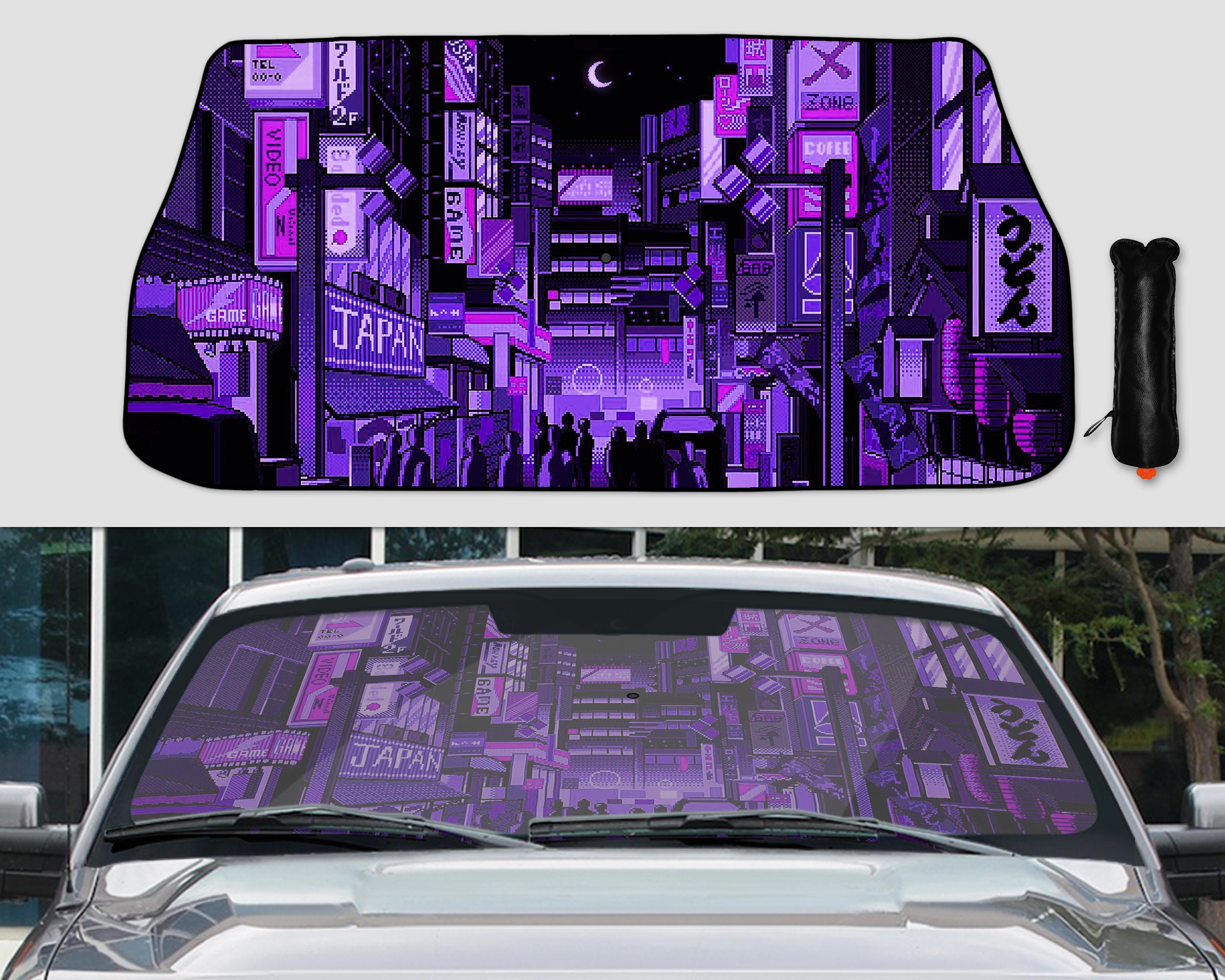 Anime Sunshade Sun Blocker for Windshield, Japanese Vaporwave Cyberpunk ...