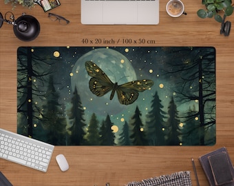 Cottagecore Desk Mat, Dark Academia Mousepad, Moth mouse pad xl, Gothic goth witchy celestial forest, giant desk mat, XXL rozszerzona desk mat
