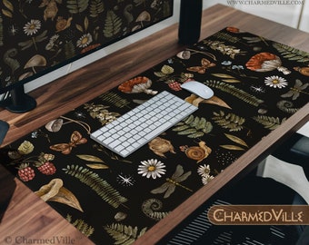 Podkładka pod mysz Mushroom Mouse Pad Large, Dark Cottagecore mousepad XL, Nature plants aesthetic herbalology, witchy desk mat, XXL gaming deskmat/playmat tcg