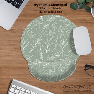 Alfombrilla de ratón verde salvia, reposamuñecas de teclado ergonómico, accesorio de decoración de alfombrilla de escritorio floral, estética retro boho, alfombrilla de ratón verde oliva, regalo para mujeres