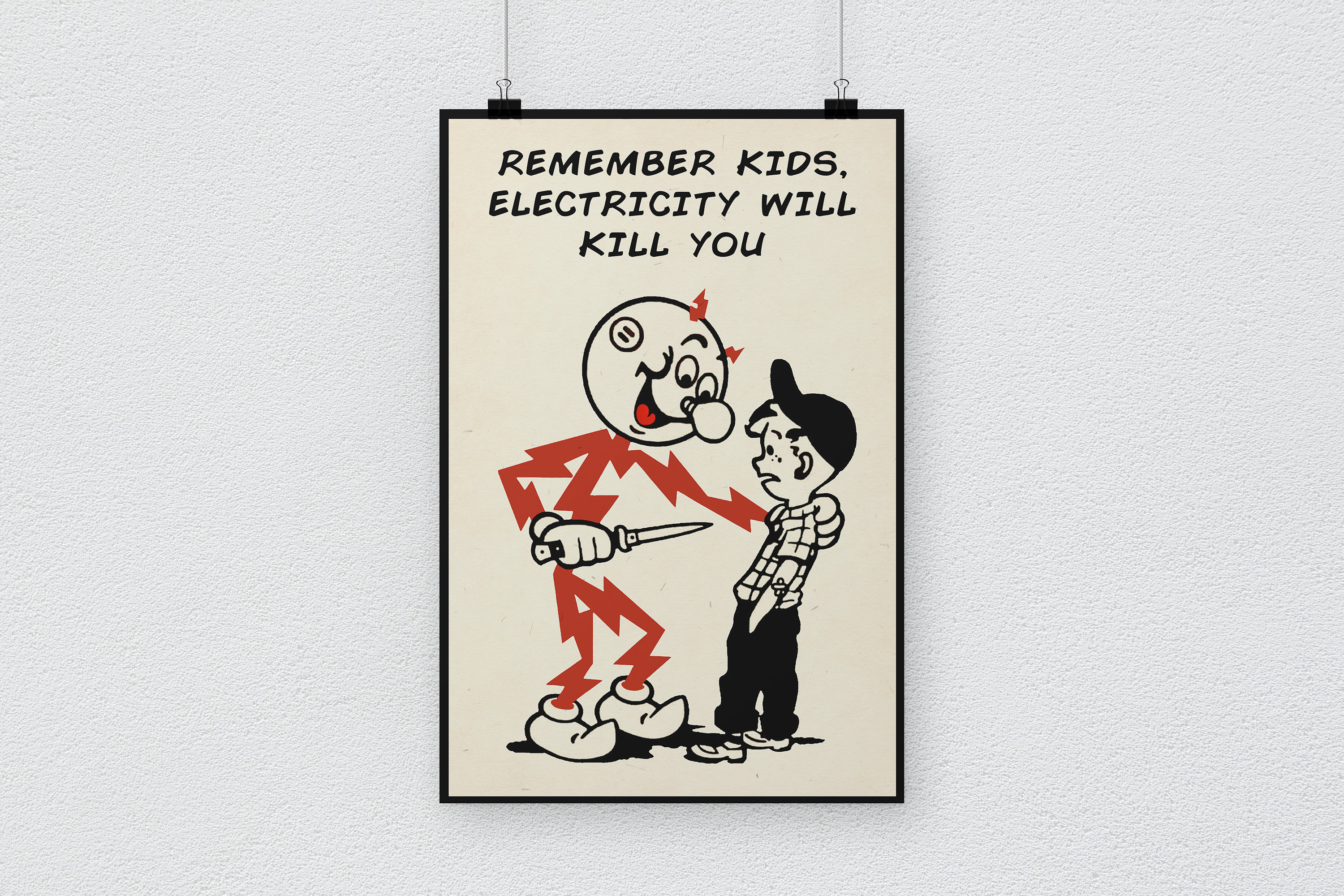 Reddy Kilowatt Poster, Remember Kids, Electricity Will Kill You
