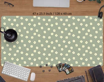 Simpatico tappetino da scrivania verde, grande tappetino per mouse, accessorio per scrivania floreale, arredamento boho retrò Deskpad, tappetino per mouse estetico, regalo per le donne, arredamento per ufficio
