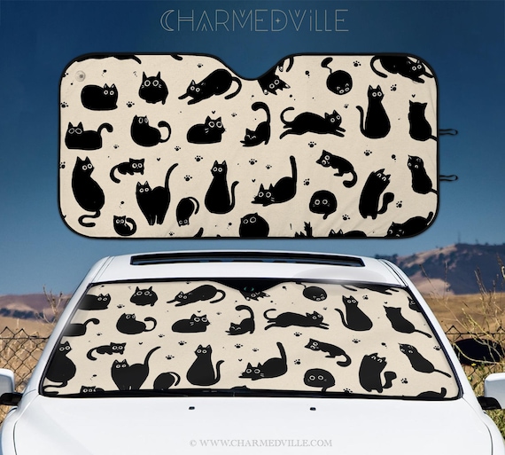 Car Sunshade, Windshield Sunshade Foldable UV Protector, Cute Black Cat Pattern Car Visor Cover, Universal Summer Heat Shield Auto Shade