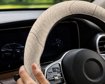 Beige Topographic Steering Wheel Cover, Universal Anti Slip Grip Wrap, Cream Contour Map Car Truck Interior Wheel Accessory