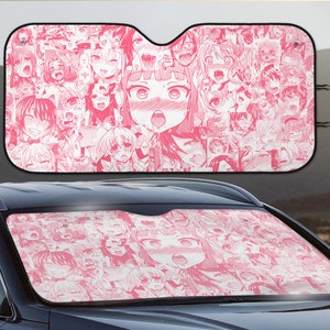 Anime Car Sunshade Sun Blocker for windshield, Cute pink aheago eyes girl face, vehicle window reflective uv protection cover gift