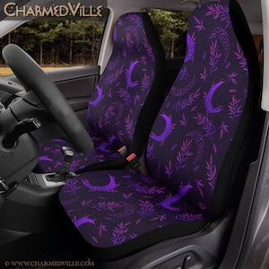 Housses de siège de voiture Witchy, ensemble complet/arrière/avant/arrière/bande d'appui-tête/ceinture de sécurité/volant/ajustement universel/pour véhicule, phases de lune céleste