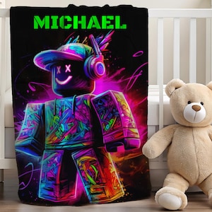 Personalized Roblox Blanket, Throw Blanket, Kids Name Blanket, Personalized Name Blanket, Roblo x, Hospital Blanket, Name Blanket for Boy