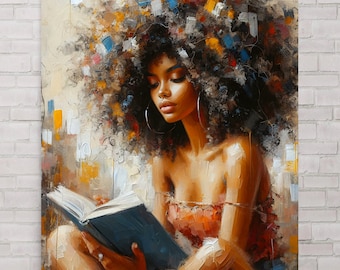 Black Woman Reading, Black Girl Book Poster, Afro Wall Art, African American Art,Sister Chilling, Black Woman Print, Gift for Her,Girl Magic
