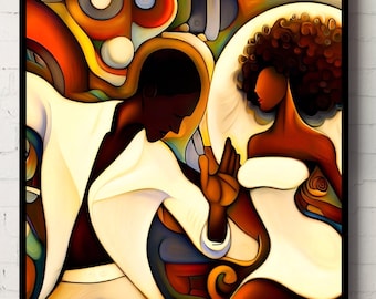 Harlem Renaissance Poster, Afro Wall Art, African American Art, Black couple Art, Black Woman Gift, Black Excellence, Black Wall Street