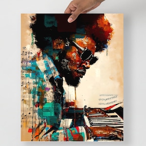 Jazz player Poster, Blues Music, Pianist Wall Art, Afro Wall Art, African American Art, Black Music Art, Black Men Print, Musician Gift