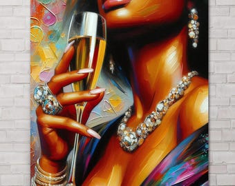 Elegant Black Woman Champagne Art Poster