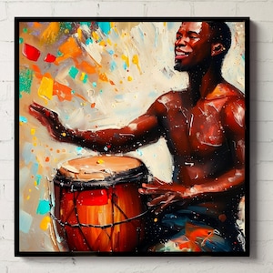 Drum man Poster | Caribbean Vibe | Gwoka Bongo Conga Music | Afro Wall Art | Caribbean Wall Art | Guadeloupe | Black Man Print | Haiti rara