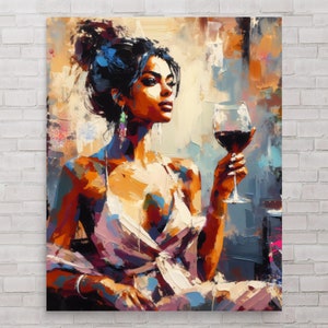 Black Woman Wine Art Print: Afro Chic Wall Decor