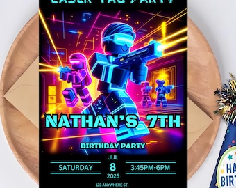 Roblox invite, Laser Tag Birthday Invitation, Neon Laser Tag Invite, Gamer Evite, Roblox Birthday Invitation, Editable Template Invitation
