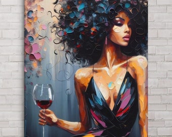Black Woman Canvas, Afro Canvas, Abstract modern painting,African American art, Melanin Art, Afro Canva style, Black Woman Art,Black Artists