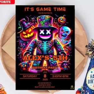 Roblox invite, Invitation Roblox, Roblox Birthday party invitation, Halloween party invitations, Editable Template Invitation, Spooky Invite