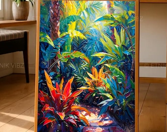 Exotic Paradise Art, Caribbean Art Poster, Tropical House Botanical Art Print, Colorful Jungle Home Decor, Paradise  Wall Art