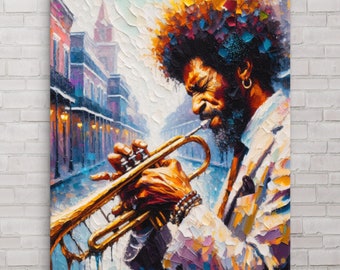 Jazz player canvas, Blues Music, New Orleans Jazz, Afro Wall Art, Music Art, African American Art, Black Men Print, Jazz Trumpet Player