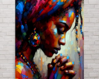 Black Woman Wall Art Poster, Black Girl Praying Art, Black Family, Melanin, Afro Wall Art, Black Art, African American Art,Black Woman Print